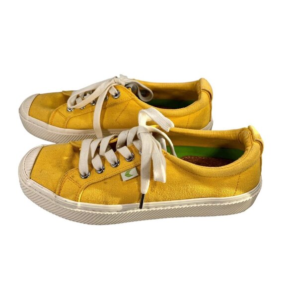 Cariuma Yellow Canvas Sneakers Womens Sz 7 Mens 5.5 EU 38 Shoes Rio Brazil Cork - Picture 9 of 13